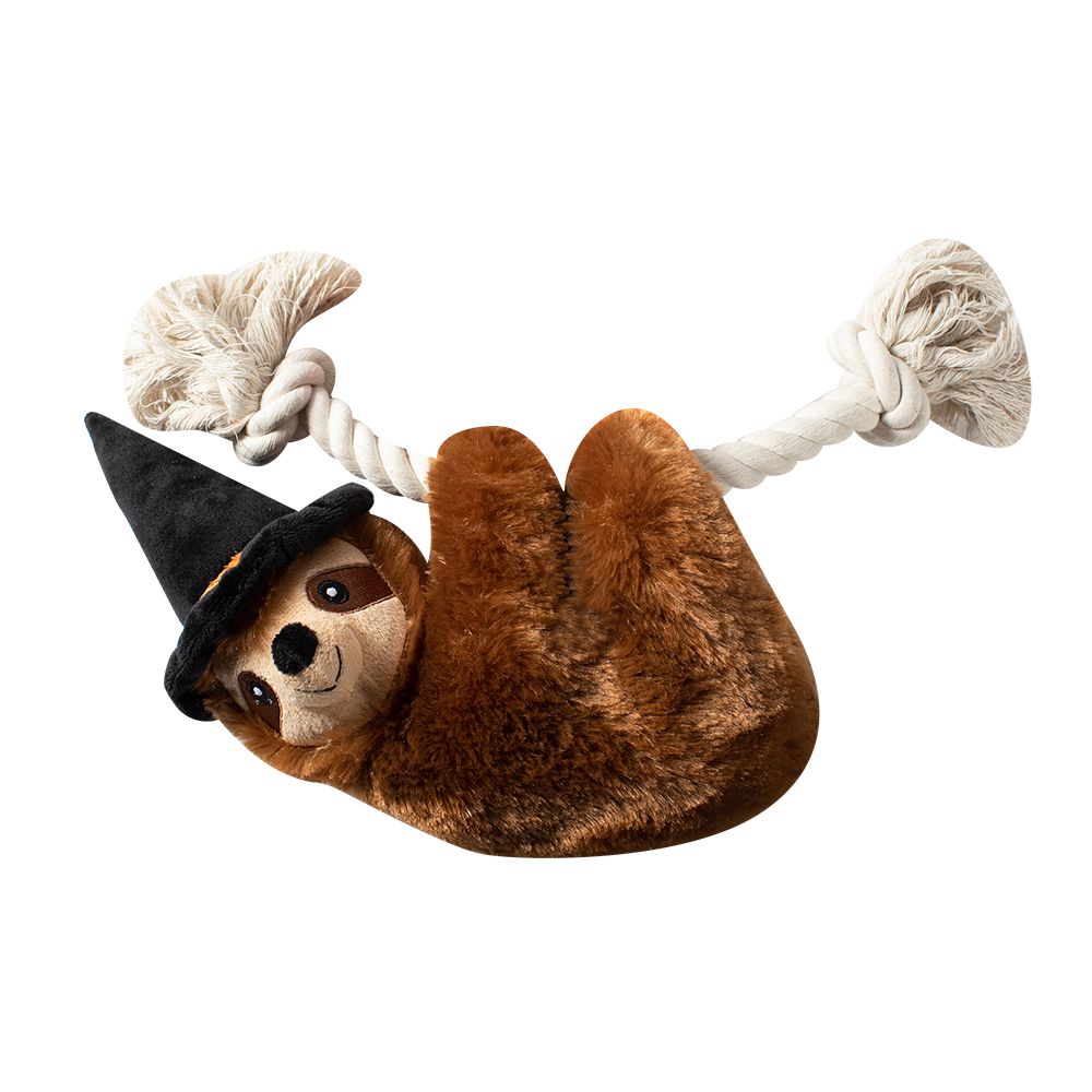 Fringe Halloween Witchy Sloth on a Rope Toy