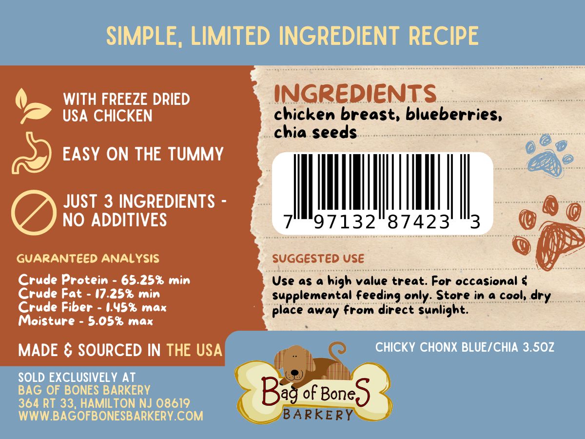 The Chewsy Dog Freeze Dried Chicky Chonx Blueberry & Chia