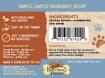 The Chewsy Dog Freeze Dried Chicky Chonx Cranberry & Chia