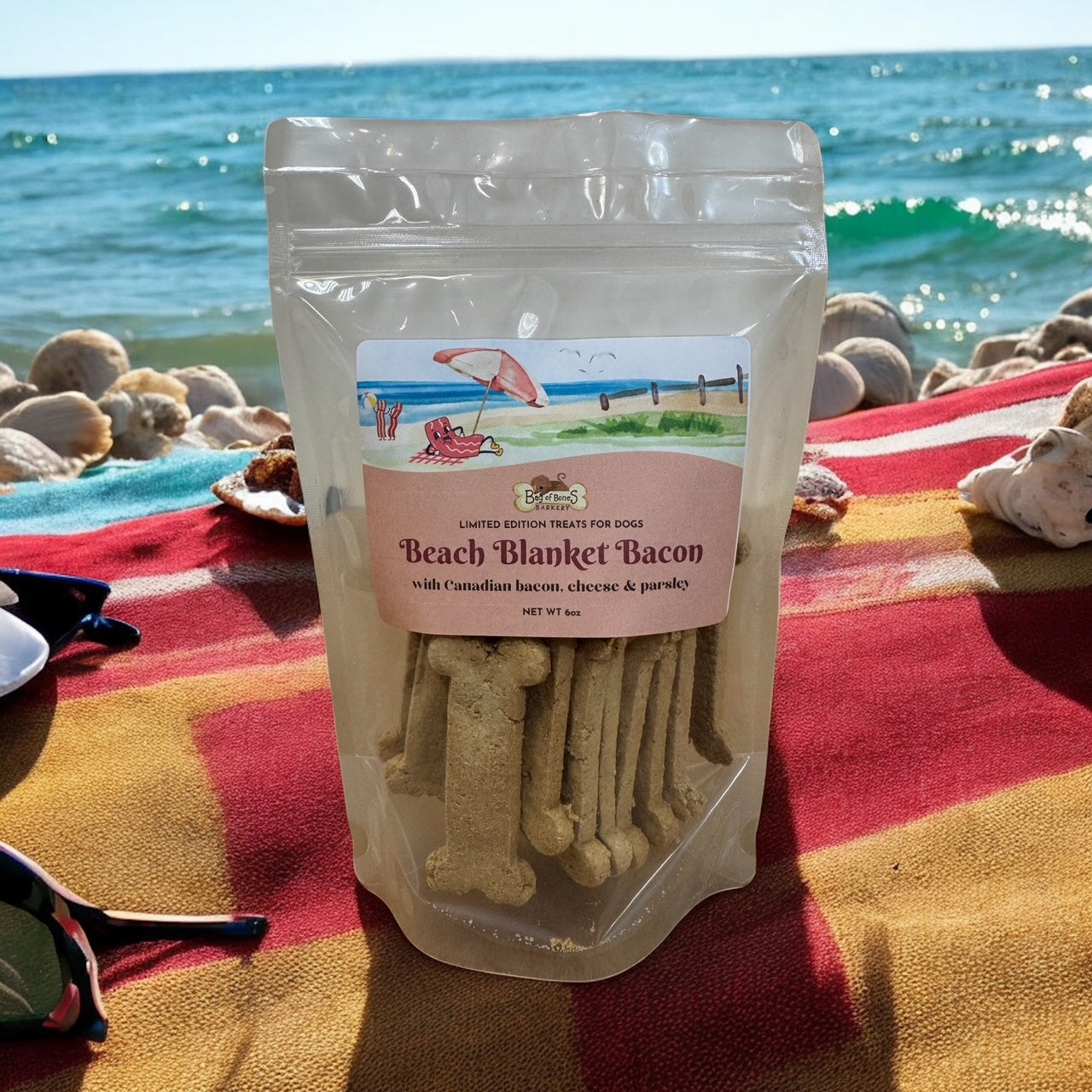3/$20 Dog Treats Summer 2025 - Beach Blanket Bacon