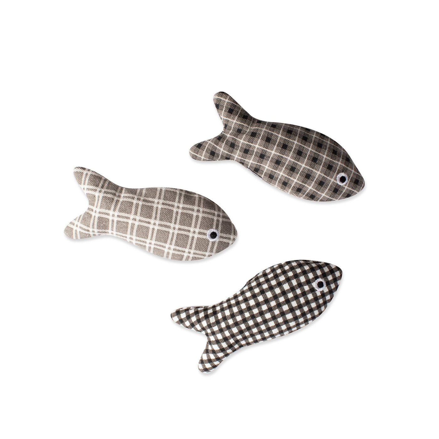 Fringe Plaid Fish Cat Toy Set Of 3 *