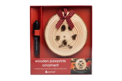 Pearhead Holiday Buffalo Plaid Wooden Paw Print Ornament *