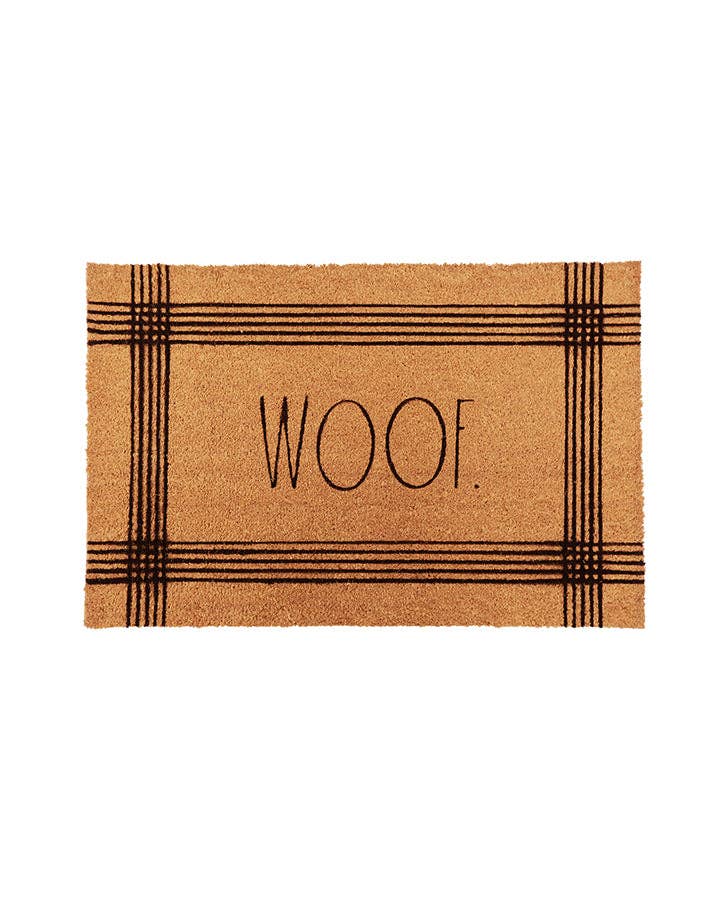 DesignStyles Home - Rae Dunn “Woof” Dog Themed Square Brown Outdoor Mat