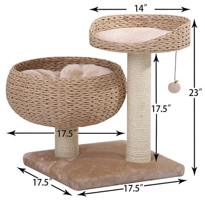 PetPals Catry Cozy Bowls Tree w/Scratching Posts *