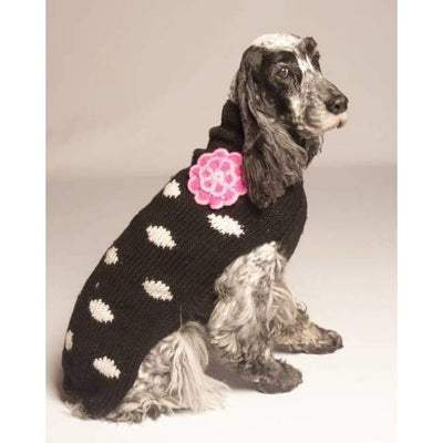 Chilly Dog Black Polka Dot Flower Sweater *