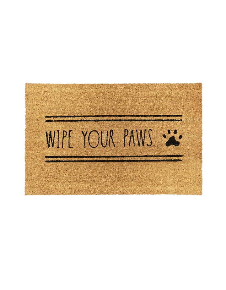 DesignStyles Home - Rae Dunn “Wipe Your Paws” Light Brown Dog Paw Print Doormat