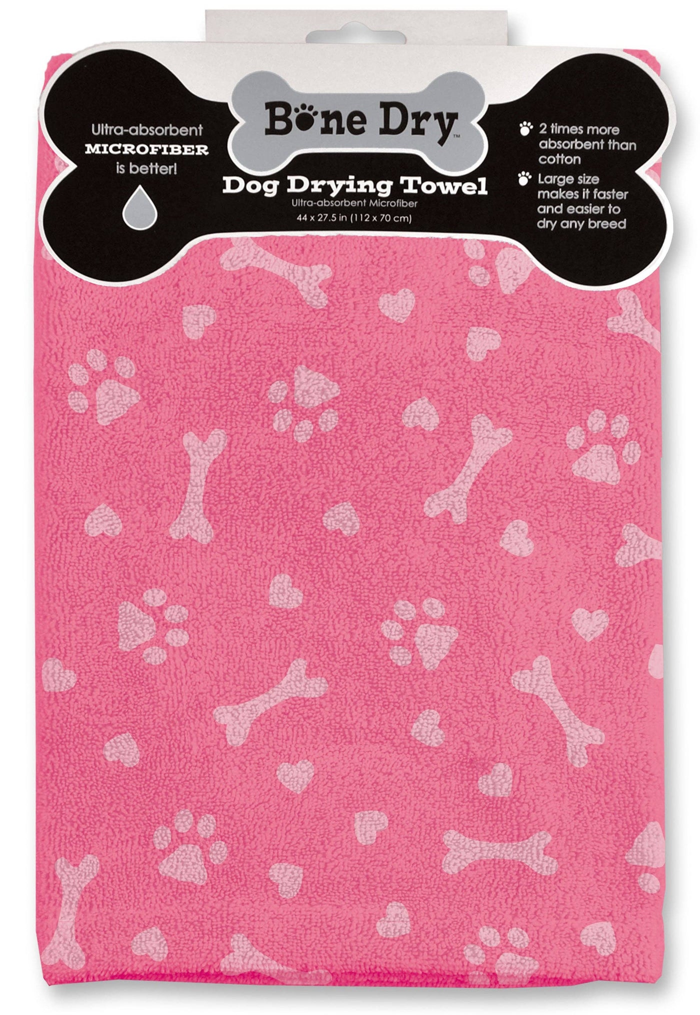 Bone Dry - Pink Printed Hearts Microfiber Drying Towel